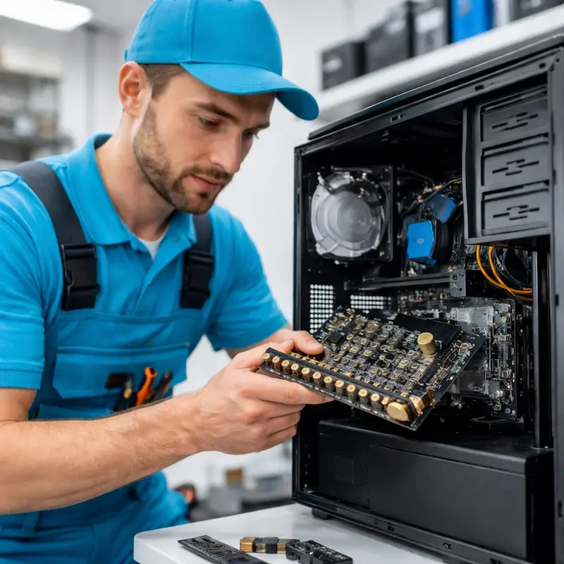 Мастер устанавливает звуковую карту на ПК в Таганроге